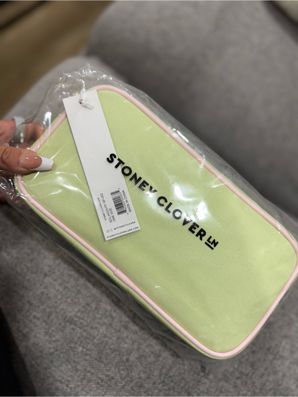 NWT Stoney Clover Lane Light Green Small pouch with Pink Trim